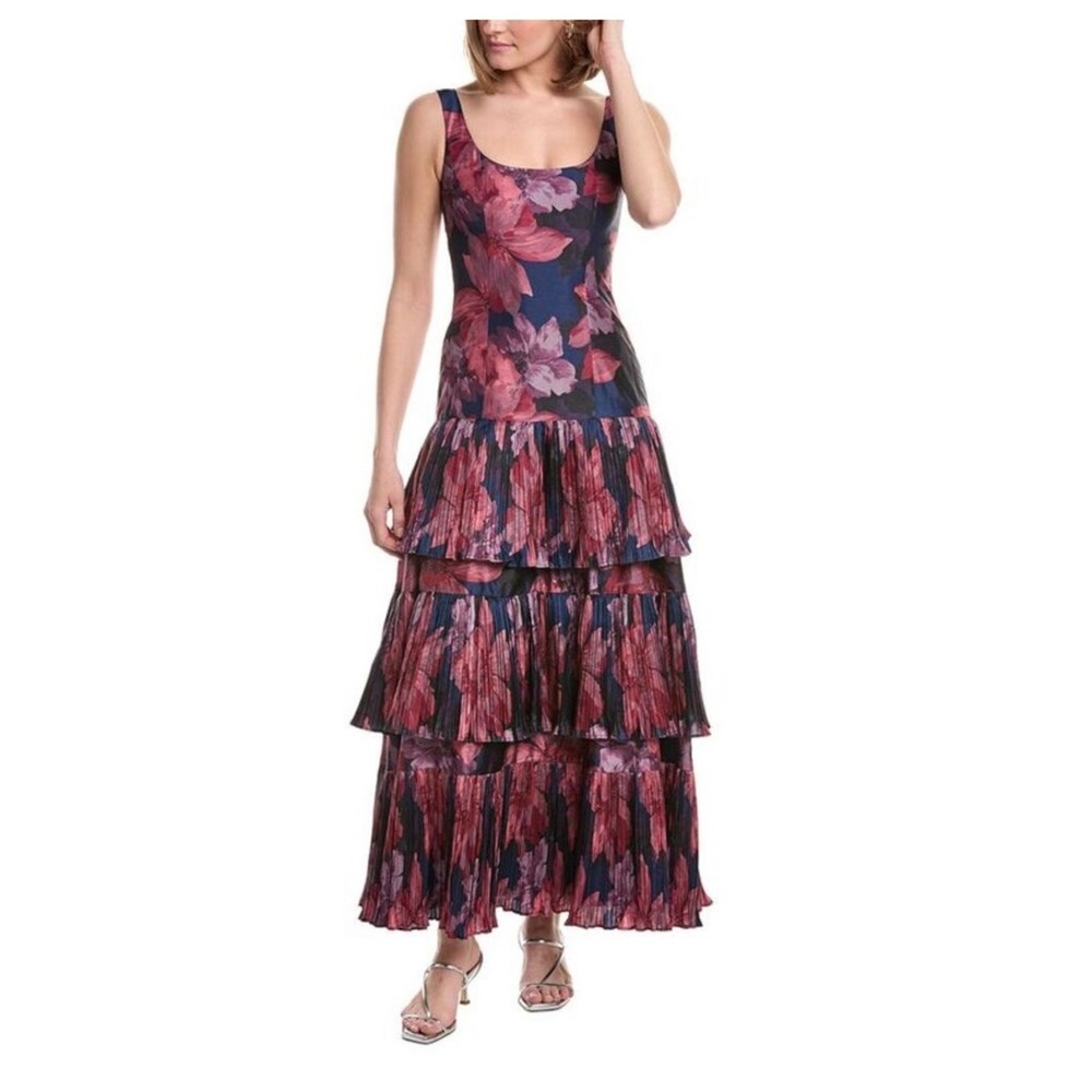 Hutch Luna Tiered Floral Maxi Dress Navy Pleated Ruffle Skirt Sz 20 NWT